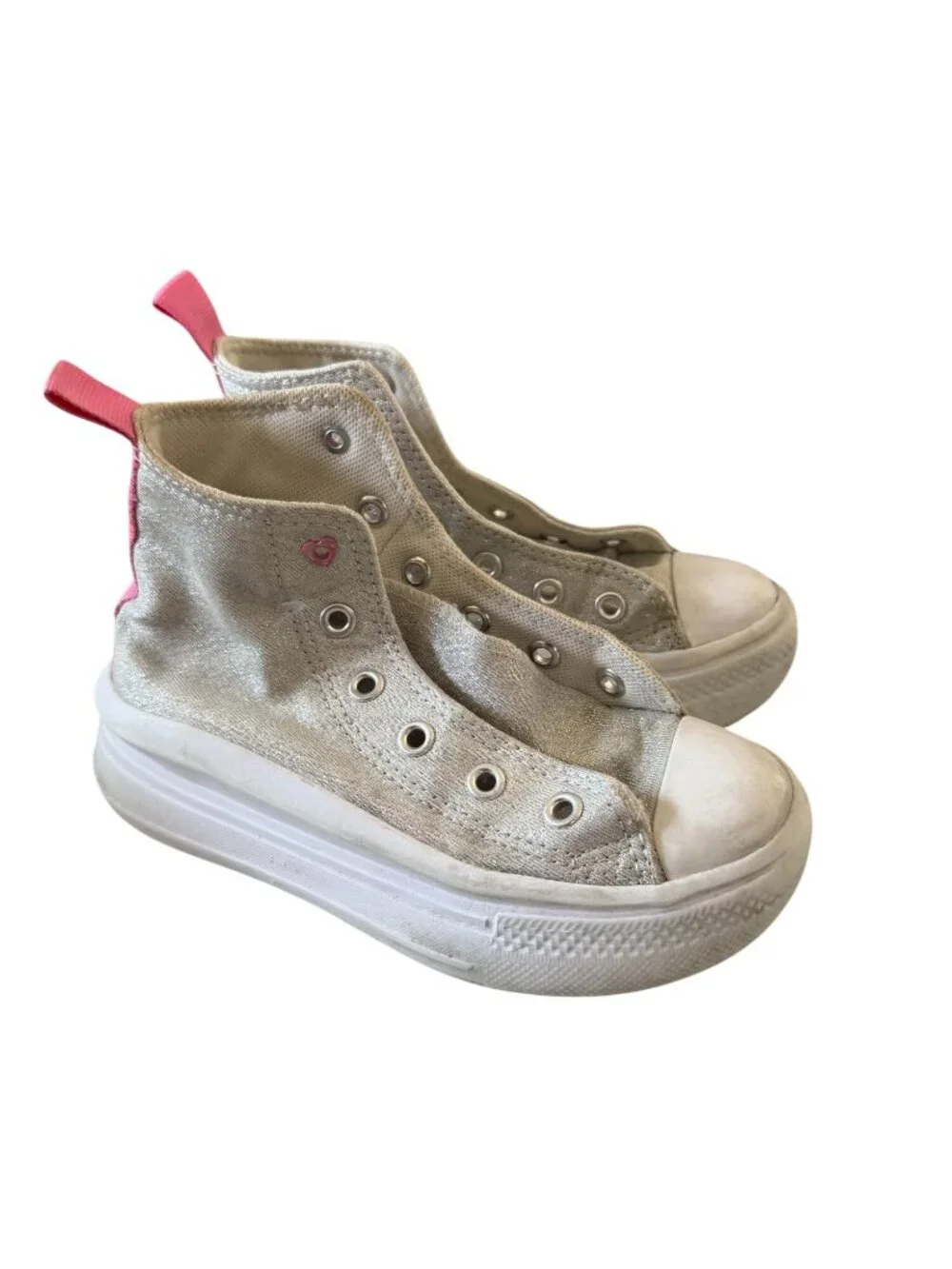 CONVERSE Girls Silver Platform Hi Top Sneakers Size 11.5